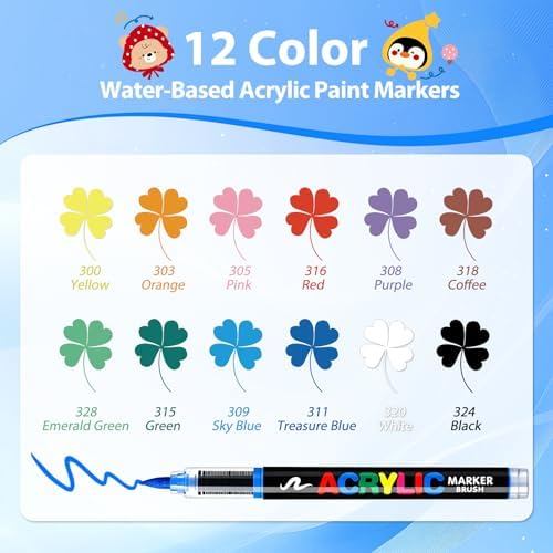 Acrylic Paint Markers Brush Tip 72 Colors, Soft Brush Tip Acrylic Paint Pens with Automatic Ink Control, Water-Based No-Bleed Paint Markers for Rock Painting Fabric Wood Ceramic Metal DIY Crafts