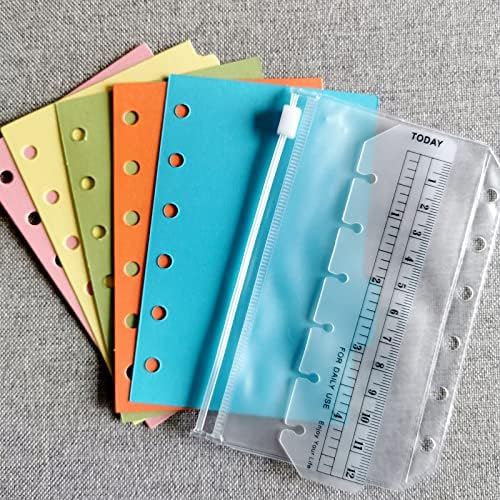 DY.2ten Refillable A7 Notebook Set, 3 Pack Lined Refill Paper, A7 Clear Zipper Binder Pockets, Dividers, Ruler Marker, Paper Refill for 6-Ring Binders Planner Notebook