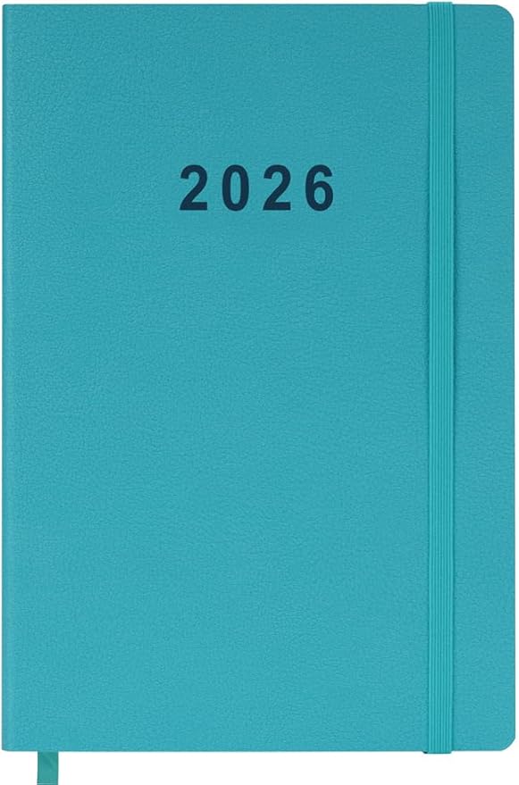 2026 Planner - Weekly and Monthly Planner, Jan 2026 - Dec 2026, Holidays, Contacts and Notes Pages, Vegan Leather Cover, Elastic Closure, 5.5”x8.25”, Teal