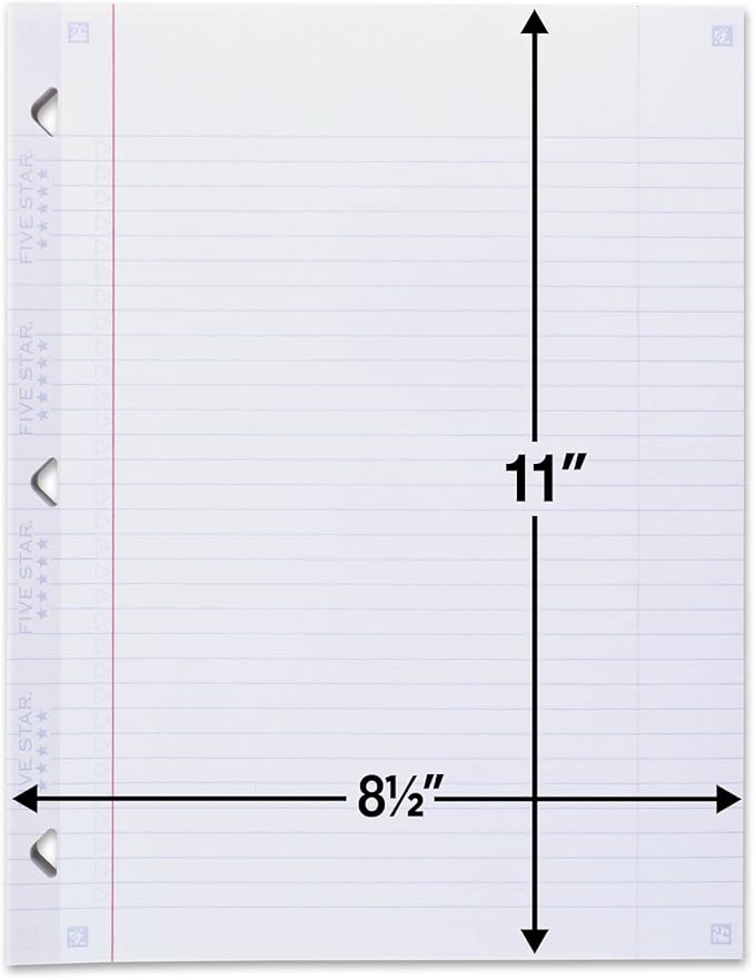 Five Star Loose Leaf Paper + Study App, 4 Pack, 3 Hole Punched, Reinforced Filler Paper, College Ruled Paper, 11" x 8-1/2", 100 Sheets/Pack (38032)