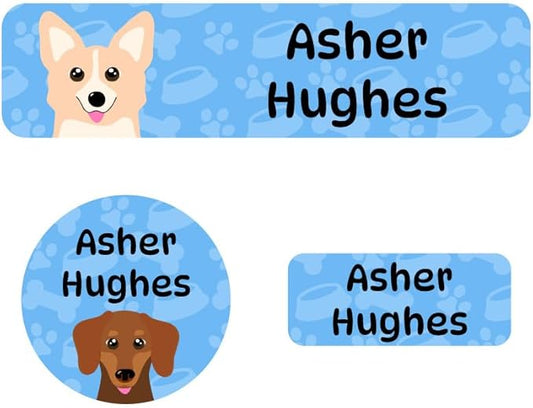 Name Bubbles - Kids Custom Name Labels for Daycare, School, Camp (144 Labels) - Personalized Waterproof Name Stickers for Clothes Tags, Lunch Boxes, Water Bottles, & School Supplies (Dogs)