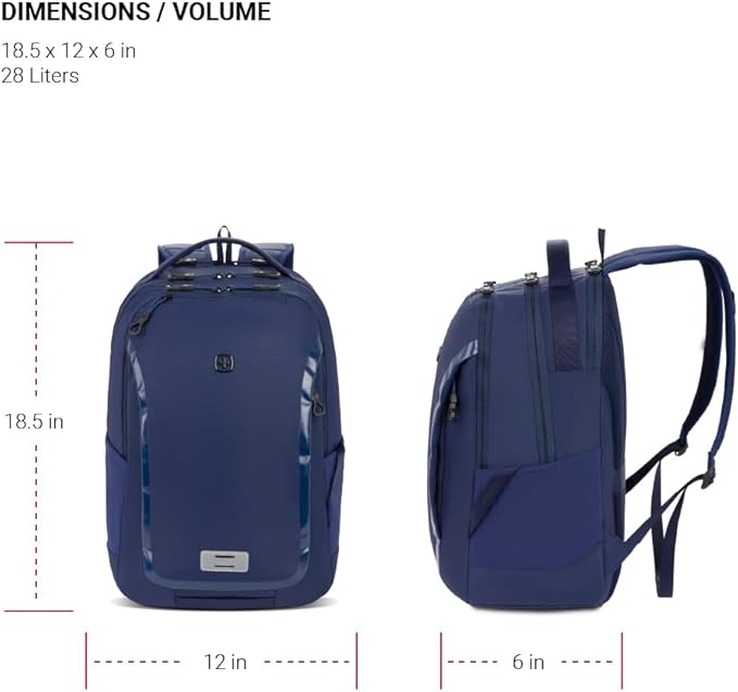 SwissGear Shield Laptop Backpack, Navy, 18.5"x12"x6"