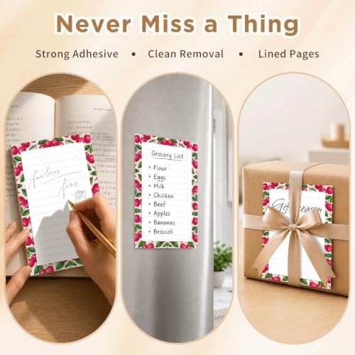 Lined Sticky Notes 4x6 in, 2 Pack Large Cute Notepads with Lines, Bright Post Memo Note Pads Big Rectangular Sticky Notes for Office Cute Pink Cherry