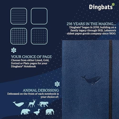 Dingbats* Wildlife Lined Writing Journal Notebook A5 - Vegan Leather Softcover - Ideal for Work, Travel - Pocket, Elastic Closure, & Bookmark
