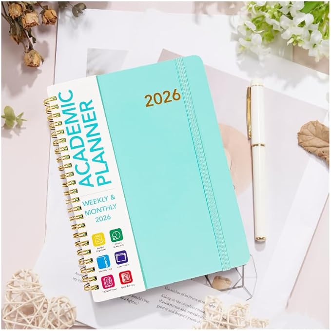 Academic Planner 2026 - Hardcover Weekly & Monthly Calendar Agenda, Daily Planner for Students & Teachers, 8.5" x 6.3" Portable Size，Daily Agenda Book with Tabs, College Organizer Notebook (green)