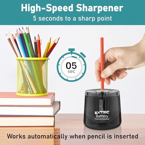 Battery Powered Electric Pencil Sharpener for #2 and Colored Pencils, Portable Sharpener for 6-8mm Pencils, Small Electronic Pencil Sharpeners for Home, School, Classroom, and Office Use