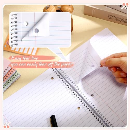 Teling 8 Pcs 1 Subject Spiral Notebook for Work College Ruled 8 x 10 1/2 Inch Spiral Journal Notebook 3 Hole Punched Paper Tear Line 70 Sheets Office School Study Supplies(Bright Color,8 Pcs)