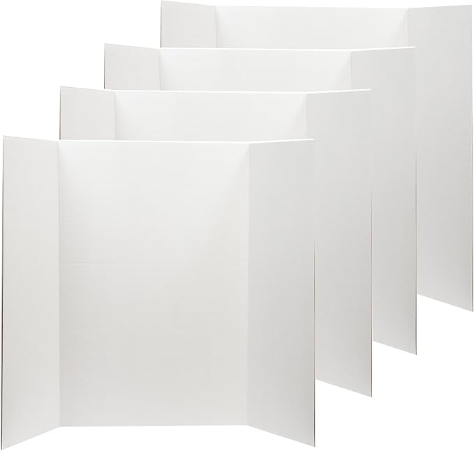 Desk Tech Large Tri-Fold Presentation Board - 36 x 48 inches - Sturdy Corrugated Paper - White - Perfect for School Projects, Exhibitions, Workshops, 4 Pcs