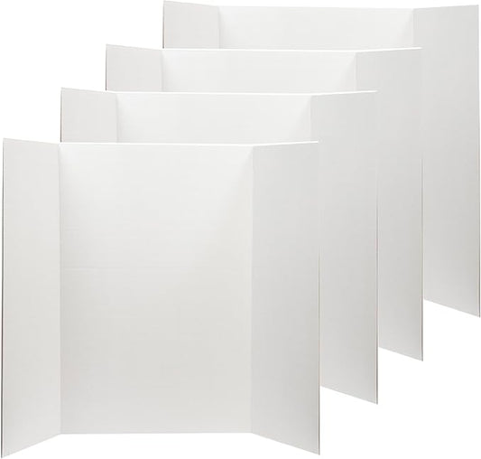 Desk Tech Large Tri-Fold Presentation Board - 36 x 48 inches - Sturdy Corrugated Paper - White - Perfect for School Projects, Exhibitions, Workshops, 4 Pcs