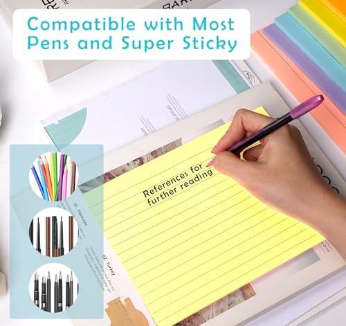 400 Sheets Lined Sticky Notes 8x6in Large,No Ink Bleed-Through,Home/School