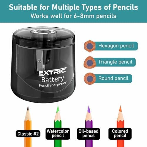 Battery Powered Electric Pencil Sharpener for #2 and Colored Pencils, Portable Sharpener for 6-8mm Pencils, Small Electronic Pencil Sharpeners for Home, School, Classroom, and Office Use