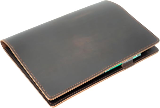 Leather Cover Compatible With 6" x 9" Spiral Steno Pads, Steno Notes 6" x 8.8" Spiral Notebooks Distressed Genuine A5 Leather Cover with Pen Loop DarkBrown
