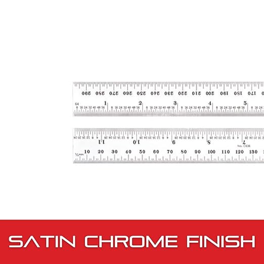 Starrett Spring Tempered Steel Rule with Satin Chrome Finish, Quick Reading, Millimeter and Inch Graduation - 11-3/4" Length, 36 Graduation Type, 1.2mm Thickness - C636-300