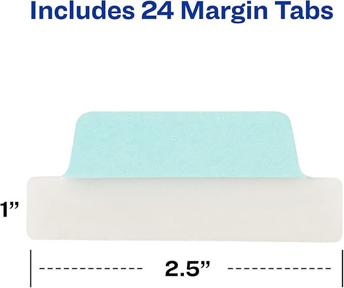Avery Margin Ultra Tabs, 24 Repositionable Sticky Tabs, 2.5" x 1", 2-Side Writable Page Markers in Assorted Pastel Colors, 1 Pack (74769)