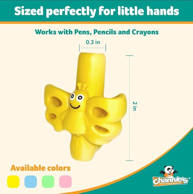 Channie's 4 Pack Pencil Grips for Kids, Colorful Butterfly-Shaped Pencil Holder for Kids, Great for Left Handed & Right-Handed Writers, Ideal for Practicing Handwriting & Math, Improve Penmanship