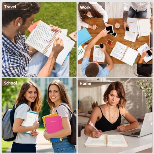 Hardcover Spiral Notebook Journal, 8"x10" Large B5 Notebooks with Removable Dividers Tabs, 300 Pages Leather 5 Subject Notebook College Ruled, Lined Journal for Women Work School Note Taking, White