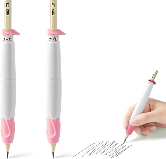 Pencil Grips for Kids Handwriting, Pencil Grippers/Holder, Writing Posture Correction for Toddler/Preschool, Homeschool Education, can Serve as Mechanical Pencil & Pencil Extender (2PCS,Pink,Pink)
