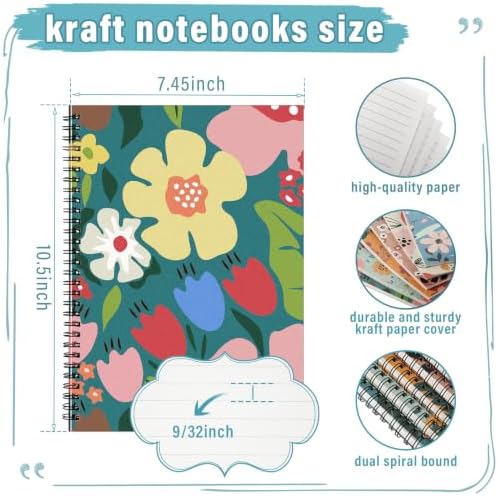 Fuutreo 6 Pack Spiral Notebook 10.5x7.45 Notebook,Colorful,Floral