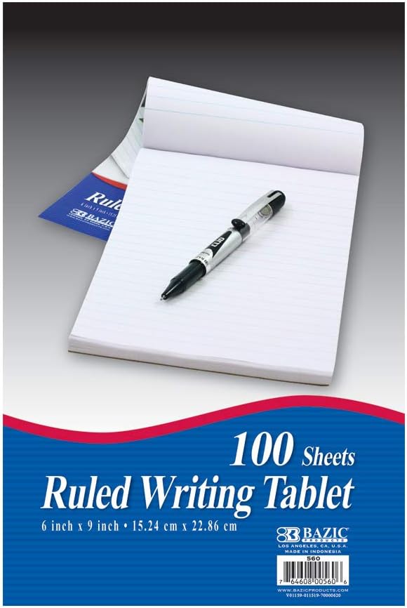 BAZIC Products Writing Pad 100 Sheets 6" x 9" – Writing Pad With Durable Lined Note Pads, Smooth Writing Paper, and Easy-tear Paper Pads; Compact Note Pads and Writing Pads for Office, School, or Home, 48-Pack