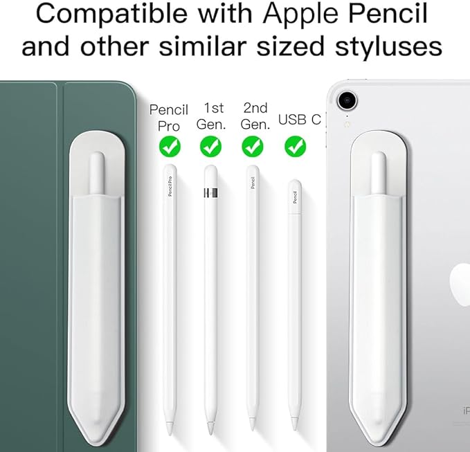 MoKo Pencil Holder Sticker Fit Apple Pencil Pro, Apple Pencil (USB-C), iPencil 1st/2nd Generation, Elastic Pencil Pocket Pouch Adhesive Sleeve Attached to iPad Case for Stylus Pens, White
