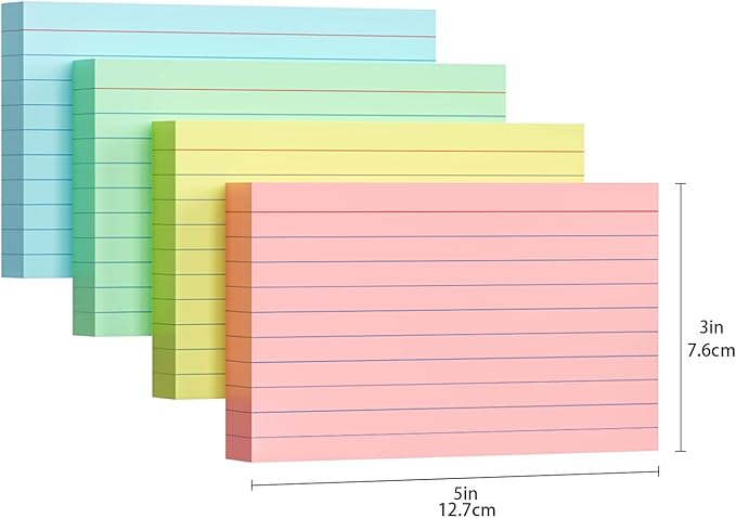 Colored Index Cards 3x5, 200 Pack, 180gsm Heavy Ruled Index Cards, Flash Cards for Studying, Heavy Note Cards for Office, College, Home Organization and School, 4 Color (50 Sheets Each)