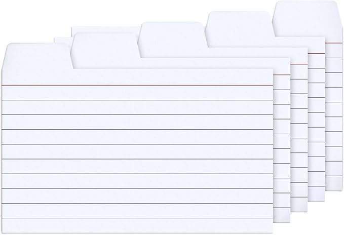 100 Pack Tabbed Index Cards 3x5 Lined Index Card Dividers with Tabs 3" x 5", White, 220 GSM Thick Paper