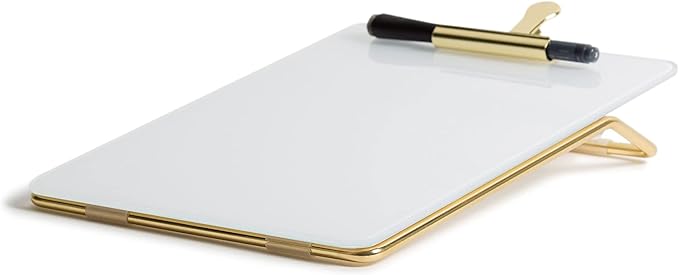 U Brands Glass Dry-Erase Desktop Easel, Tempered Glass, Gold Metal Stand, Removable Clip (Pack of 2)