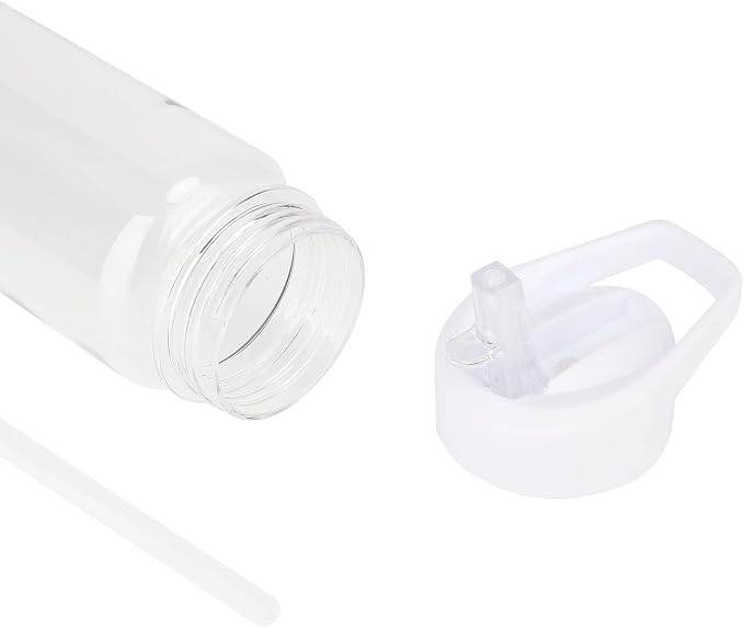 Tritan Clear Water Bottle With Straw | No Markings BPA Free 24 oz Sports Water Bottle | Leak Proof Re-Usable Flip Top Plastic Drinks Bottles for School, Office, Gym, Cycling (Clear-Straw-24oz)
