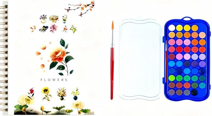 48 Colors Watercolor Book with Paint，Beginner Watercolor Workbook Kit, Watercolors Workbook (Flowers -48 Colors)