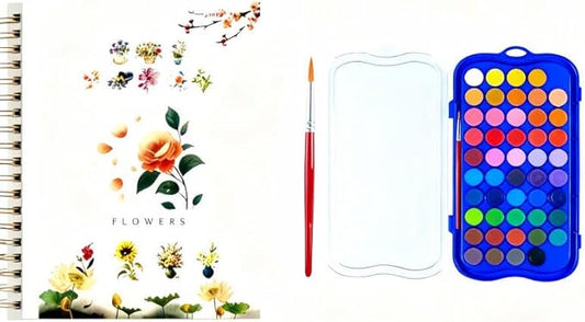 48 Colors Watercolor Book with Paint，Beginner Watercolor Workbook Kit, Watercolors Workbook (Flowers -48 Colors)
