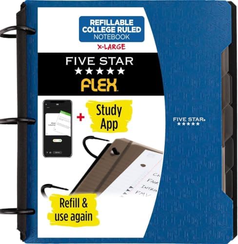Five Star Flex Refillable Notebook + Study App, College Ruled Paper and 1-1/2 Inch TechLock Ring Binder with Pockets, Tabs and Dividers, 300 Sheet Capacity, Pacific Blue (29324AD2) (Pack of 6)