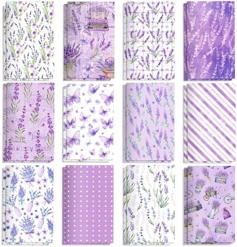 24 Pieces Purple Lavender Themed Mini Pocket Notebook Journals 12 Distinct Flower Butterfly Floral Stripes Designs Memo Notepads for Home Office Stationery Supplies Lavender Themed Party Favors