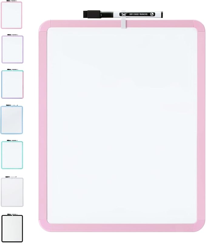 Mr. Pen- Dry Erase Board, 14” x 11” with a Black Dry Erase Marker, Pink Frame, Small Mini White Board for Students, Fridge, Wall, Locker, Includes Double Sided Tapes
