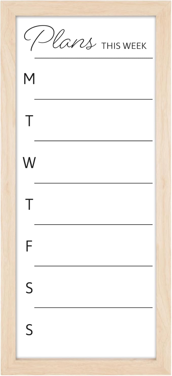 MCS Dry Erase Weekly Planner 11x24 Natural Framed Calander Whiteboard for Wall, Plan Your Week with Family Weekly Planner for Dinners, Sports, Events & More