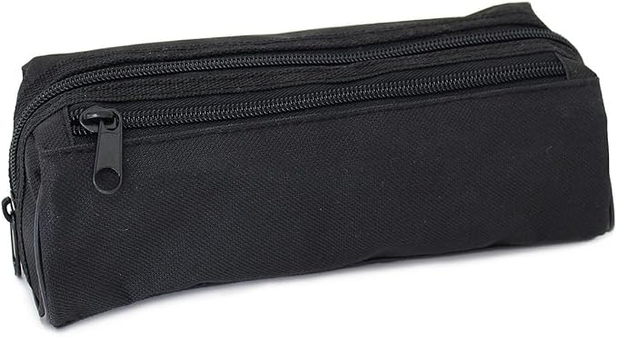 Fashion Stationery Black Pencil Case, Large Capacity, 2 Compartments