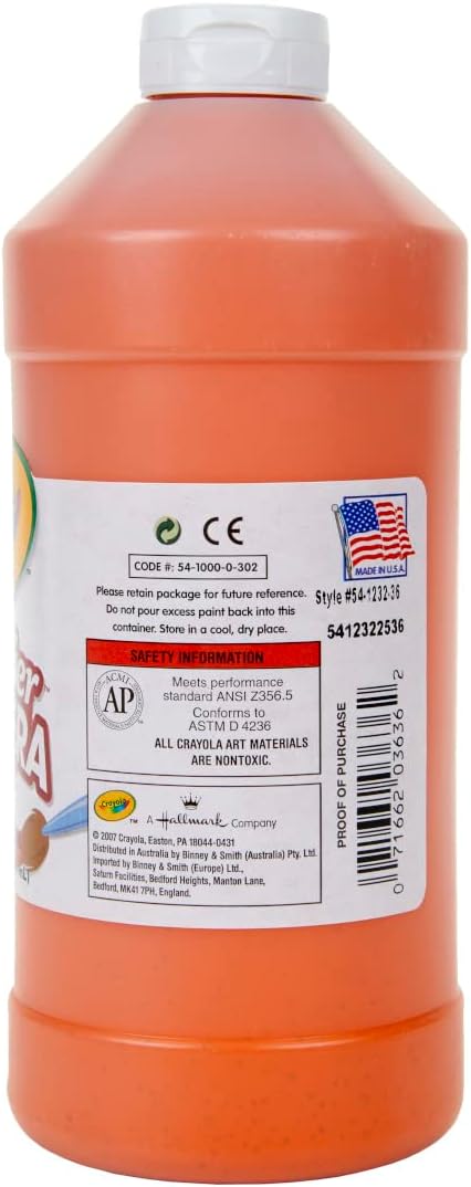 Crayola Tempera Paint, Orange Kids Paint, Art & School Supplies, 32oz