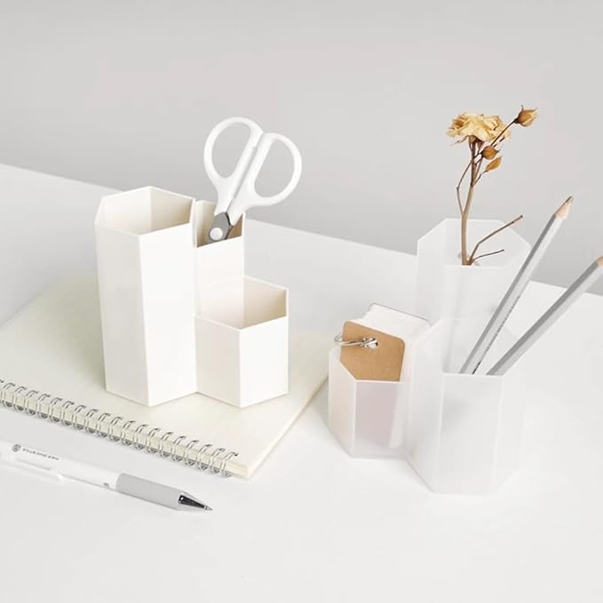 Pen Holder for Desk Pencil Organizer Beige Small Desk Organizer Cute Pen Holder for Office,School and Home (Transparent, Triangular)
