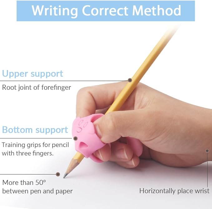 Firesara Training Grips for Kids Handwriting Top Class and Two Sizes Aid Grip Trainer Posture Correction Finger Grip for Kids, Adults, Arthritis Designed for Righties or Lefties(4Standard+2Large)