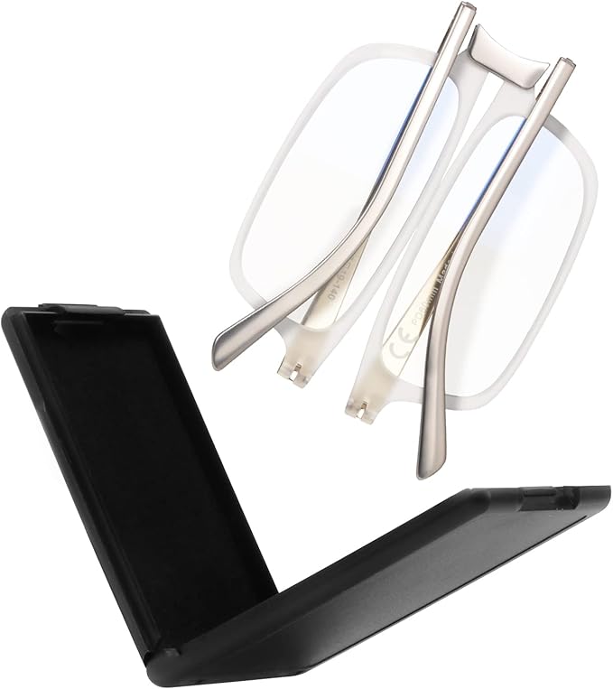 SKYOAK Evolved Folding Reading Glasses For Women Men Blue Light Blocking Anti UV Eyestrain Foldable Portable Compact Readers with Flat Hard Case Pocket Computer glasses 1.5 CLEAR