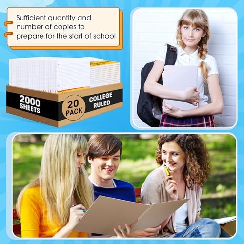 Fainne 20 Pack College Ruled Filler Paper, 8x10.5, 3-Hole Punched