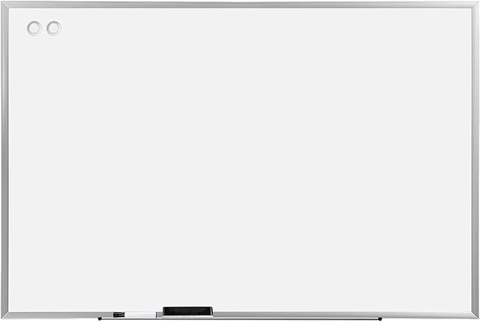 Amazon Basics Large Magnetic Dry Erase Whiteboard, 48" x 72", Aluminum Frame, Silver/White, with Pen Tray for School, Classroom, Office & Home