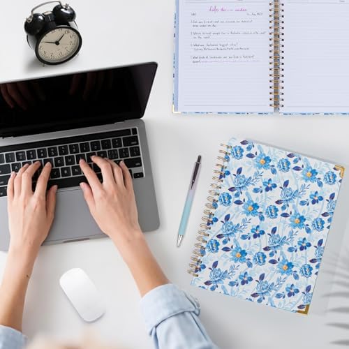 Hardcover Spiral Notebook 8.5" x 11" with Removable Dividers, 300 Pages 5 Subject College Ruled Notebook for Work with Tabs, A4 Spiral Journal for Women Men, School Students Note Taking, Blue Floral