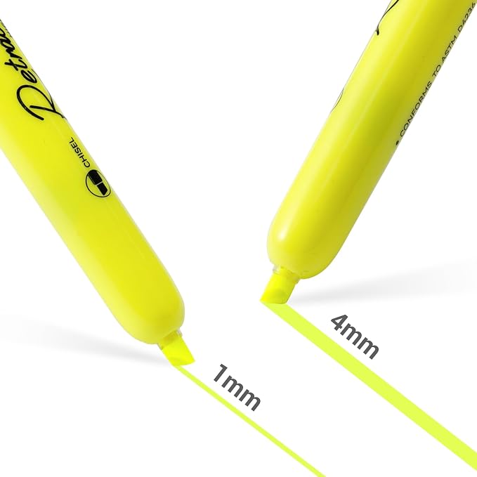 WRITECH Retractable Highlighters Chisel Tip: Fluorescent Yellow Ink Highlighter Marker Pens No Bleed & Smear Pack for Home School Office (12ct Yellow) (Pack of 2)