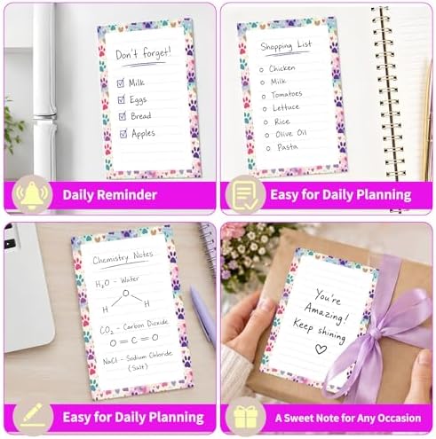 Lined Sticky Notes 4x6 in, 2 Pack Large Cute Notepads with Lines Self-Stick Note Pad, Funny Memo Pads Strong Adhesive for Office, Home Colorful Cute Dog Paws