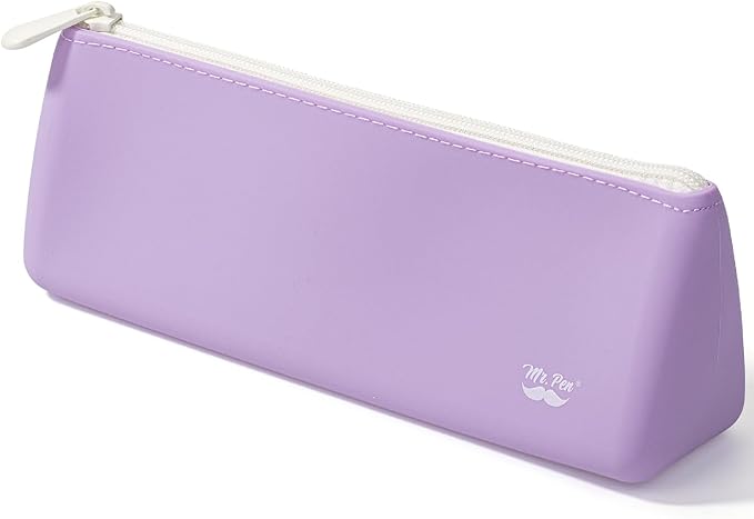 Mr. Pen- Silicone Pencil Case Pouch, Pastel Lavender, Aesthetic Triangular Design, Multipurpose, Aesthetic Pencil Case Small, Silicone Makeup Bag