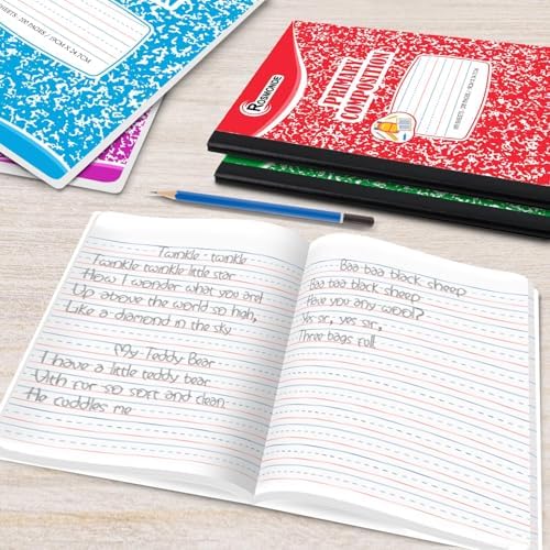 Rosmonde 100 Pack Bulk Composition Notebooks, Primary Ruled, Color Marbles