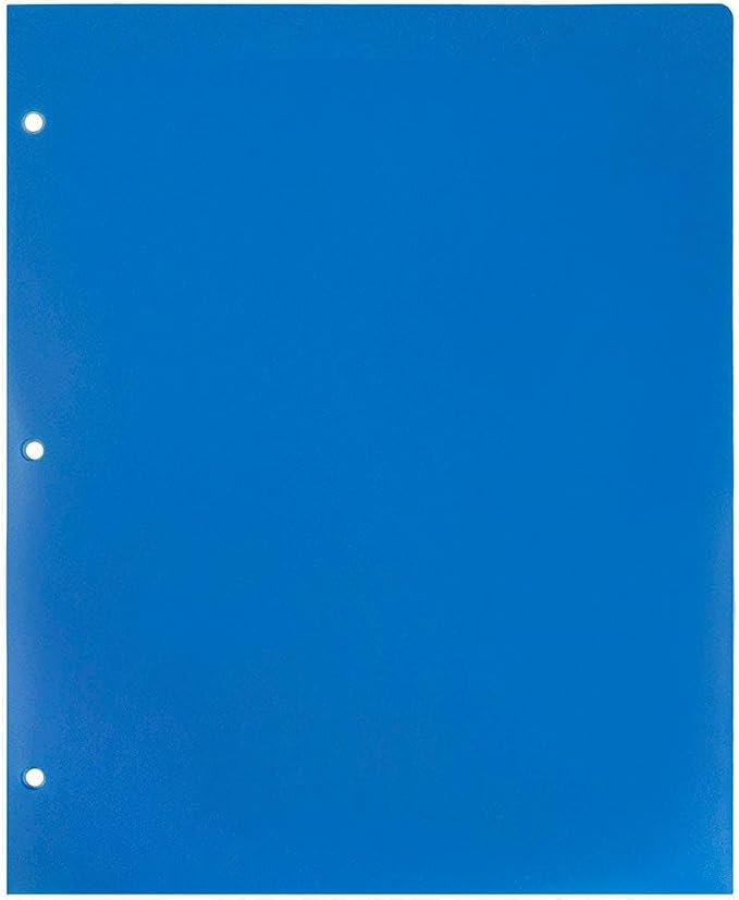 JAM PAPER Heavy Duty Plastic 3 Hole Punch Pocket Folders - Extra Tough School Folders - Blue - 24/Pack