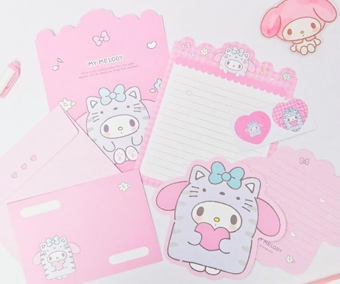 Generic Cute Stationery Writing Paper and Envelopes Set, 8 Letter Papers, 4 Envelopes, and 4 Stickers Included (Melody)