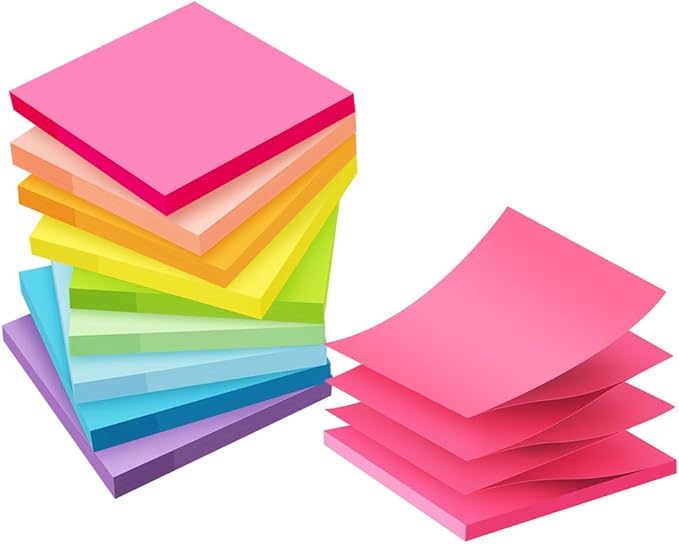 (9 Pack) Pop Up Sticky Notes Refill,3x3 in Popup Notepads,Accordion Stickies Super Sticking Power,Office School Memo Note Pads Bright Colors,Post on Windows Doors,Recyclable,Easy to Write on