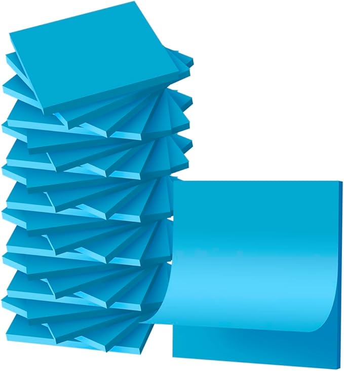 (24 Pads) Sticky Notes 3x3 inch, Self-Stick Pads Bright Colors Sticky Note, Recyclable, Easy to Post for Home, Office, Notebook (Bright Blue)